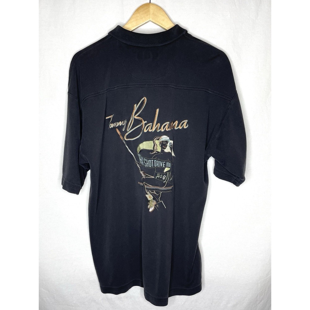 Tommy Bahama Shirt Mens Extra Large XL Big Shot Drive In Black Embroidered